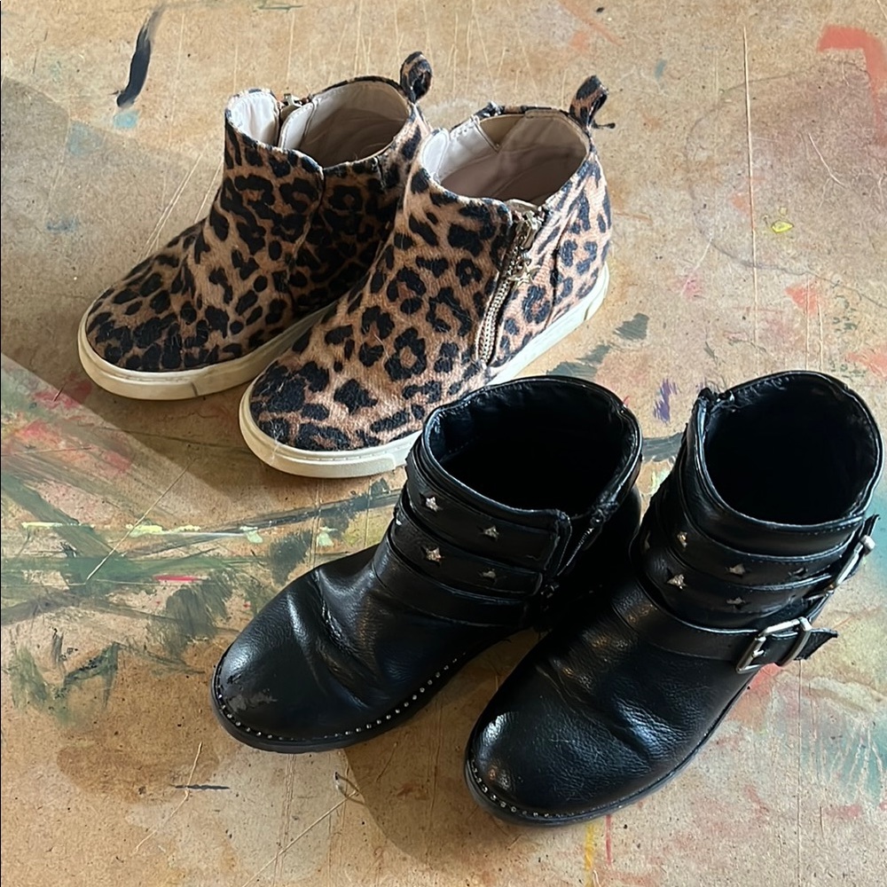 Leopard Print and Black girls size 13 Ankle Booties
